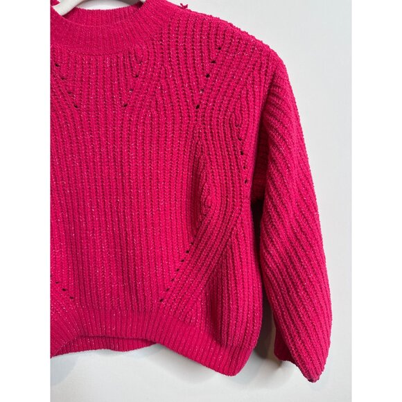 Old Navy Girls Pink Chenille Sweater Metallic Knit Crew Top M (8) ✨ Winter Cozy - Picture 3 of 12